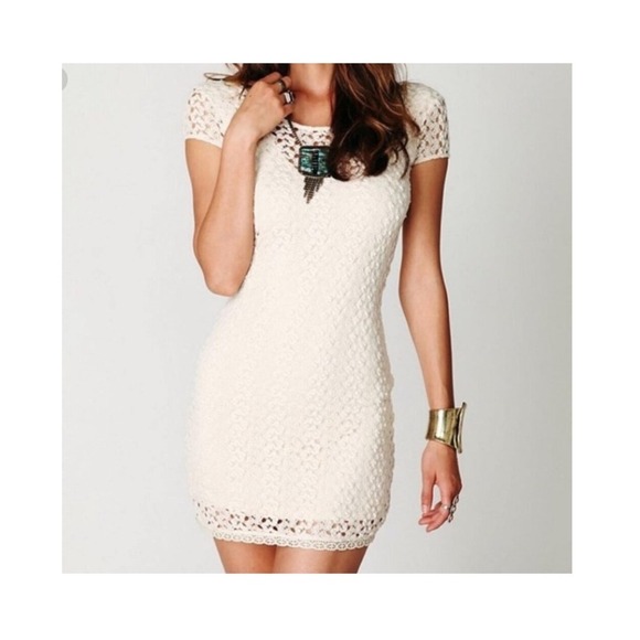 Free People Ivory Crochet Gypsy Boho Scoop Sheath Dress L - Picture 5 of 12